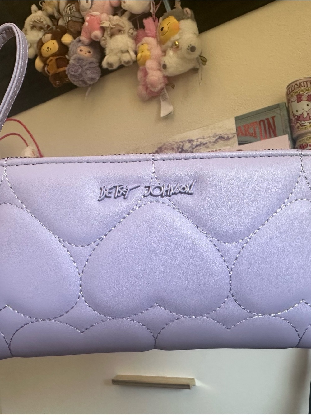 Betsey Johnson Lavender Quilted Heart Wristlet Clutch